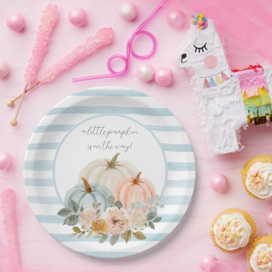 ほこりっぽいブルーパンプキンプレート素朴秋ベビーシャワー ペーパープレート (パーティー)