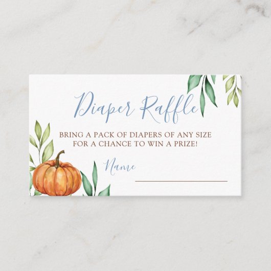 ほこりっぽいブルーパンプキンベビーシャワーおむつラッフル エンクロージャーカード (正面)