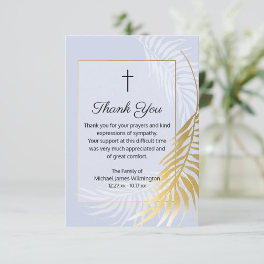 ほこりっぽいブルーパームツリー葬儀ありがとうノートカード サンキューカード (スタンド正面)