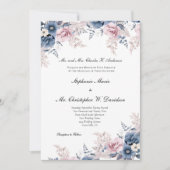 ほこりっぽいブルーピンクの水色フローラエレガントな結婚式 招待状 (正面)