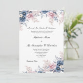 ほこりっぽいブルーピンクの水色フローラエレガントな結婚式 招待状 (スタンド正面)