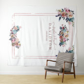 ほこりっぽいブルーピンクの花バラ金ゴールドフォトブース タペストリー (インサイチュ(横))