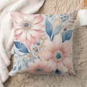 ほこりっぽいブルーピンクの花ベージュボホフローラ クッション (ブランケット)