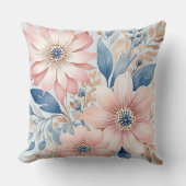 ほこりっぽいブルーピンクの花ベージュボホフローラ クッション (正面)