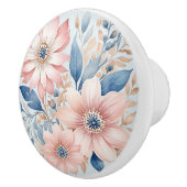 ほこりっぽいブルーピンクの花ベージュボホフローラ セラミックノブ (右)