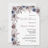 ほこりっぽいブルーピンクウォーターカラー花模様ブライダルシャワー 招待状 (正面)