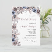 ほこりっぽいブルーピンクウォーターカラー花模様ブライダルシャワー 招待状 (スタンド正面)