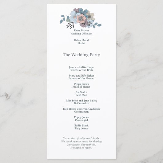 ほこりっぽいブルーピンクスタイリッシュ花模様ス結婚クリプト プログラム (裏面)