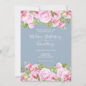 ほこりっぽいブルーピンクピーニーグリーン結婚フローラ 招待状 (正面)