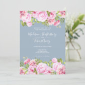 ほこりっぽいブルーピンクピーニーグリーン結婚フローラ 招待状 (スタンド正面)
