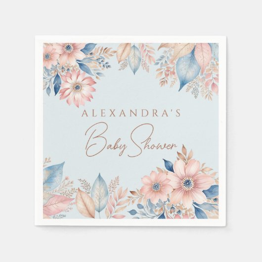 ほこりっぽいブルーピンクフローラボホシック赤ちゃんシャワー スタンダードカクテルナプキン (正面)