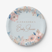 ほこりっぽいブルーピンクフローラボホシック赤ちゃんシャワー ペーパープレート (正面)