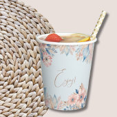 ほこりっぽいブルーピンクフローラボホシック赤ちゃんシャワー 紙コップ