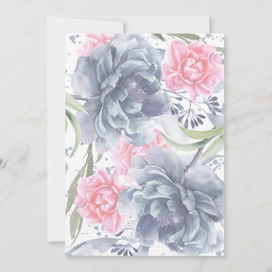 ほこりっぽいブルーピンクフローラ水彩ベビーシャワー 招待状 (裏面)