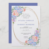 ほこりっぽいブルーピンクフローラ水色結婚の 招待状 (正面/裏面)