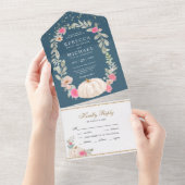 ほこりっぽいブルーピンクローズホワイトパンプキン結婚ズ オールインワン招待状 (貼ってはがせる)