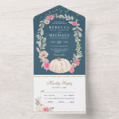 ほこりっぽいブルーピンクローズホワイトパンプキン結婚ズ オールインワン招待状 (内側)