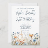 ほこりっぽいブルーピーチワイルドフラワーズ21st誕生日 招待状 (正面)