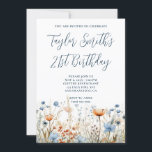 ほこりっぽいブルーピーチワイルドフラワーズ21st誕生日 招待状<br><div class="desc">埃モダンっぽい青と桃の水の色のワイルドフラワーデジタルアート21st誕生日5x7彼女のための招待。このカスタマイズデザインでは、フォントのサイズ、スタイル、色を指定できる。素敵な書道スタイルが多い。</div>