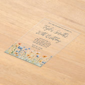 ほこりっぽいブルーピーチワイルドフラワーズ50誕生日 アクリル招待状 (レイダウン)