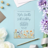 ほこりっぽいブルーピーチワイルドフラワーズ50誕生日 アクリル招待状 (インサイチュ (ウェディング))