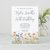 ほこりっぽいブルーピーチワイルドフラワーズ50誕生日 招待状 (スタンド正面)