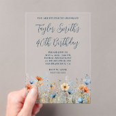 ほこりっぽいブルーピーチ野花40th誕生日 アクリル招待状 (インサイチュ (ポータブル))