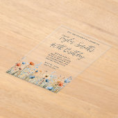 ほこりっぽいブルーピーチ野花40th誕生日 アクリル招待状 (レイダウン)