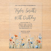 ほこりっぽいブルーピーチ野花40th誕生日 アクリル招待状 (正面)