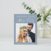 ほこりっぽいブルーフォトウェディングレセプション インビテーションポストカード (スタンド正面)