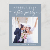 ほこりっぽいブルーフォトエロペメントウェディングレセプション インビテーションポストカード (正面)