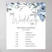 ほこりっぽいブルーフラワーシンプル結婚式 プログラムスケジュール ポスター (正面)
