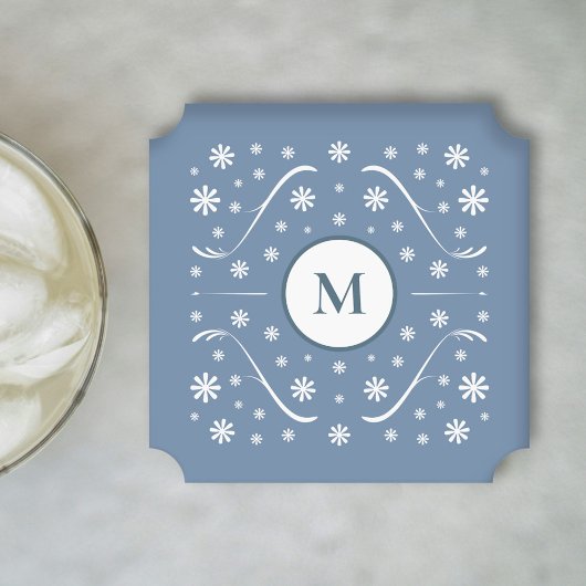 ほこりっぽいブルーフラワーパワーモノグラムコースター ペーパーコースター
