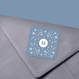 ほこりっぽいブルーフラワーパワーモノグラムシール スクエアシール