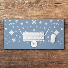 ほこりっぽいブルーフラワーパワーモノグラムデスクマット デスクマット