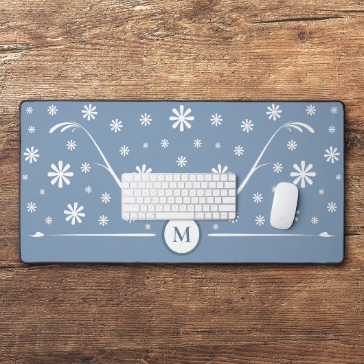 ほこりっぽいブルーフラワーパワーモノグラムデスクマット デスクマット