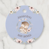 ほこりっぽいブルーフラワーフクロウ赤ちゃん女の子シャワーありがとう フェイバータグ (正面)