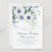 ほこりっぽいブルーフローラの緑のエレガント卒業式 招待状 (正面)