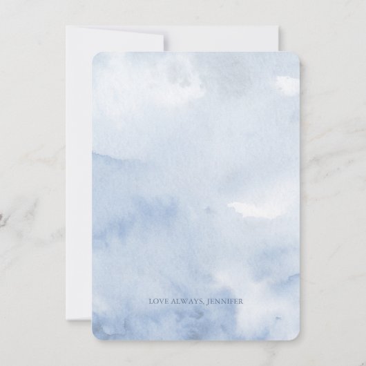 ほこりっぽいブルーフローラの緑の花嫁の提案 招待状 (裏面)