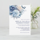 ほこりっぽいブルーフローラほこりっぽいバラ赤面ピンク結婚ズ 招待状 (スタンド正面)