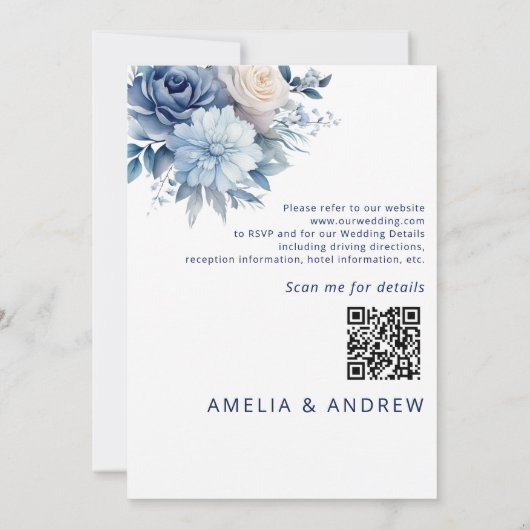 ほこりっぽいブルーフローラほこりっぽいバラ赤面ピンク結婚ズ 招待状 (裏面)