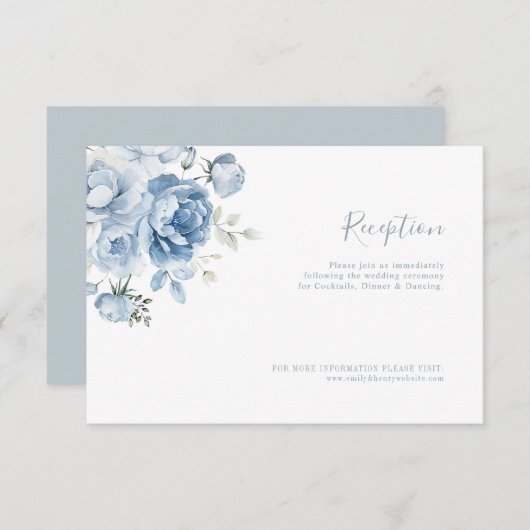 ほこりっぽいブルーフローラウェディングレセプションカード サンキューカード (正面/裏面)