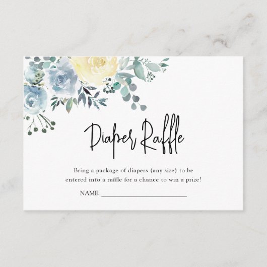 ほこりっぽいブルーフローラグリーン少年おむつラッフル エンクロージャーカード (正面)