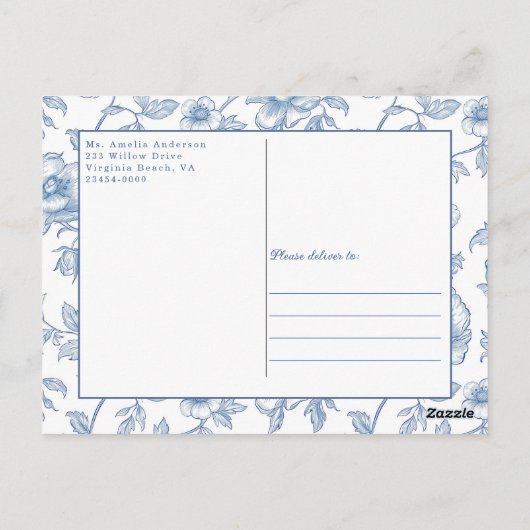 ほこりっぽいブルーフローラチノワジェリーバビーシャワー ポストカード (裏面)