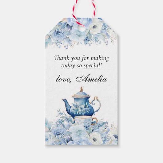 ほこりっぽいブルーフローラティーパーティーありがとう ギフトタグ (正面)