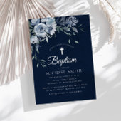 ほこりっぽいブルーフローラネイビーブルーバプテスマの招待 招待状