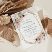 ほこりっぽいブルーフローラパンパス結婚式招待状 招待状