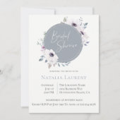 ほこりっぽいブルーフローラフレームブライダルシャワー招待 招待状 (正面)