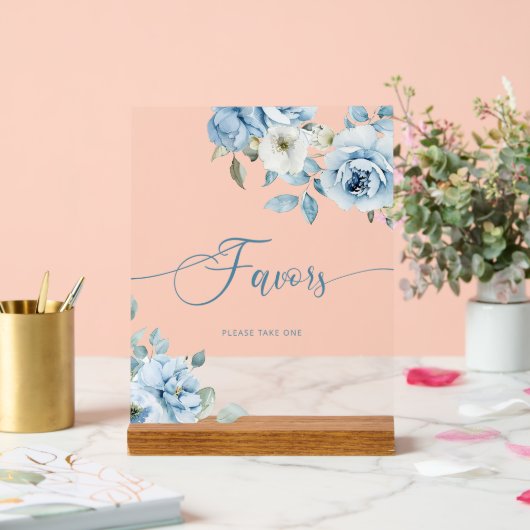 ほこりっぽいブルーフローラブライダルの恩恵 アクリルサイン (ウェディング)