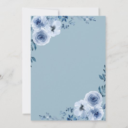 ほこりっぽいブルーフローラブライダルシャワー 招待状 (裏面)